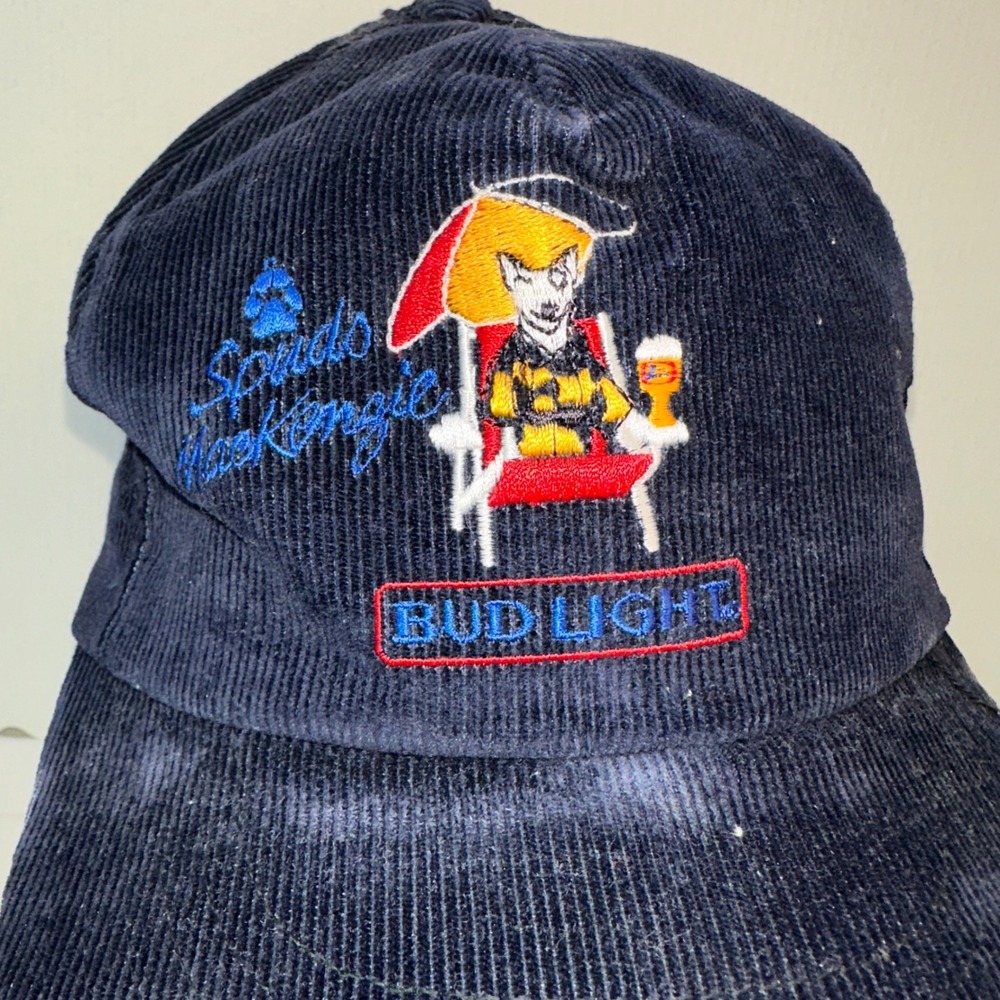 Vintage Spuds MacKenzie Bud Light Corduroy Hat Navy Blue 80s‎ Snapback USA Made - Picture 2 of 5